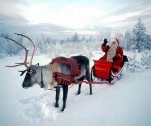 пазл Санта-Клауса оленя перетаскивание саней